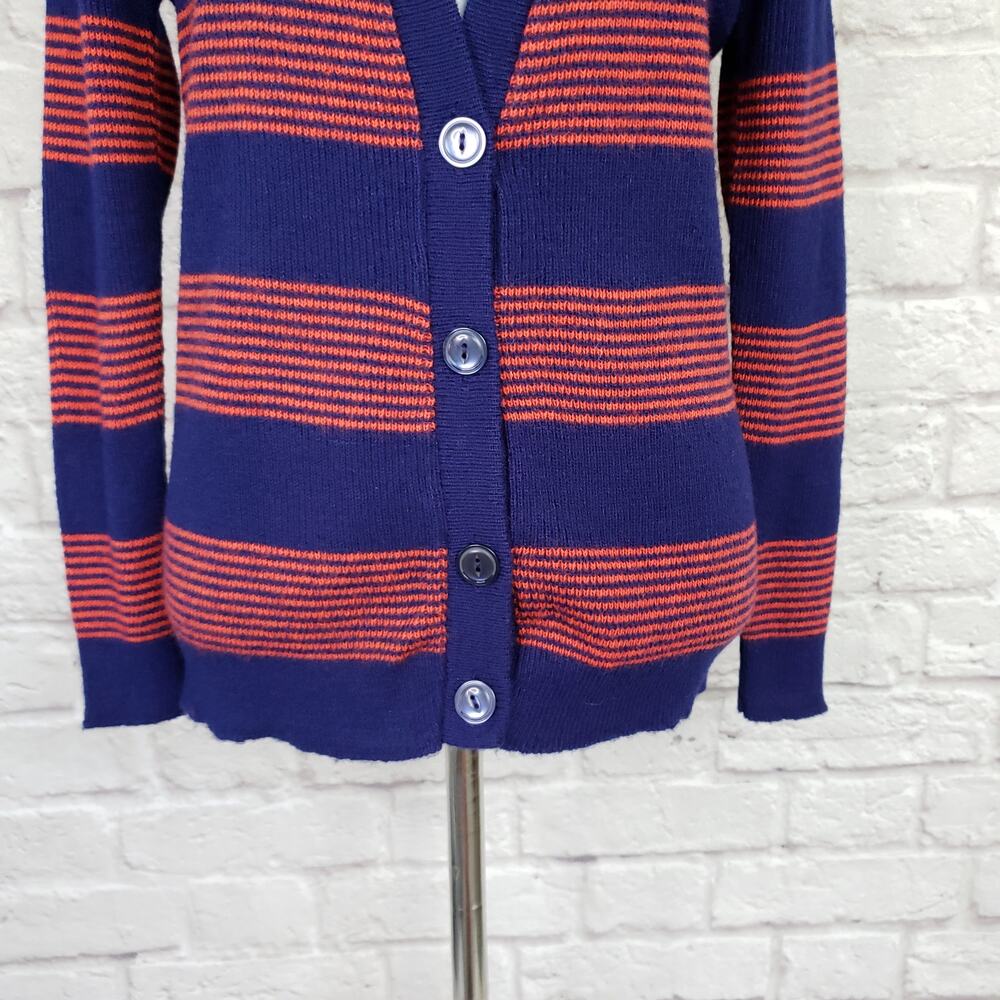 Vintage 70s Bradley Blue & Red Stripe V-neck Grandpa Cardigan Sweater Fits XS/S - Picture 3 of 14